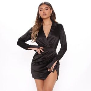 Fashion Nova Black Satin Desire Mini Dress